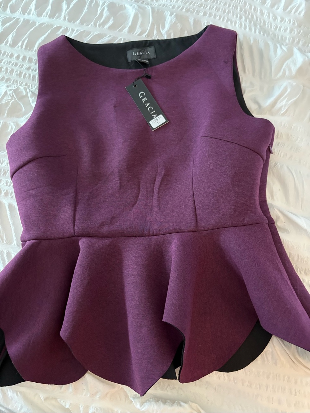 Gracia Plum Peplum Sleeveless Tunic Top